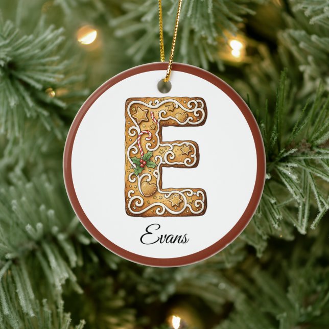 Customize Christmas Gingerbread Letter E Monogram Julgransprydnad Keramik (Träd)