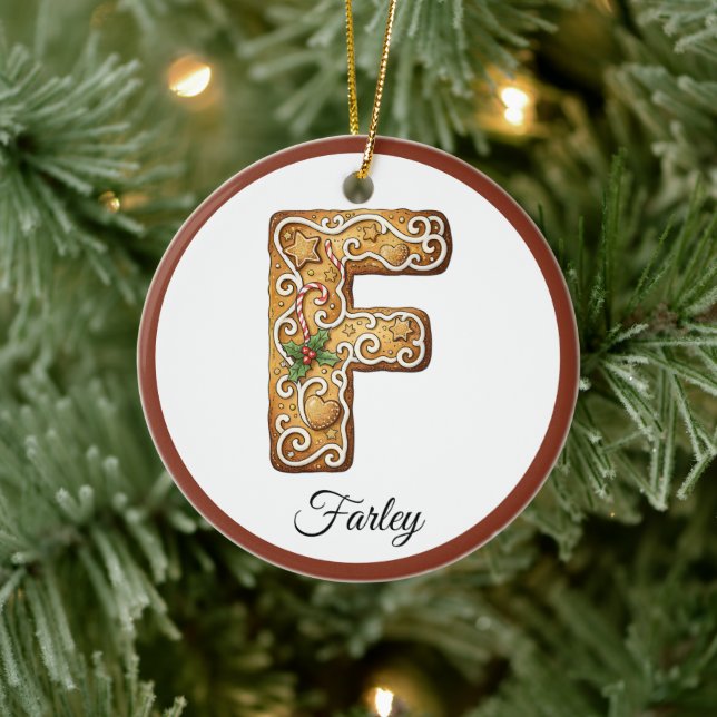 Customize Christmas Gingerbread Letter F Monogram Julgransprydnad Keramik (Träd)