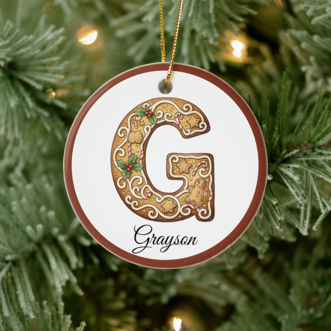 Customize Christmas Gingerbread Letter G Monogram Julgransprydnad Keramik (Träd)