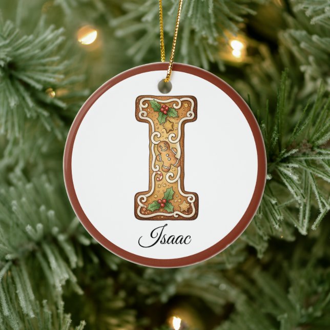 Customize Christmas Gingerbread Letter I Monogram Julgransprydnad Keramik (Träd)