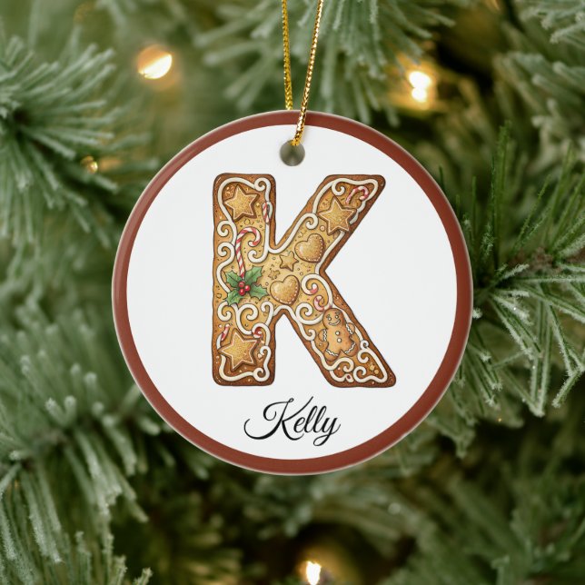 Customize Christmas Gingerbread Letter K Monogram Julgransprydnad Keramik (Träd)