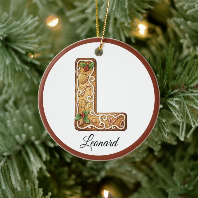 Customize Christmas Gingerbread Letter L Monogram Julgransprydnad Keramik (Träd)