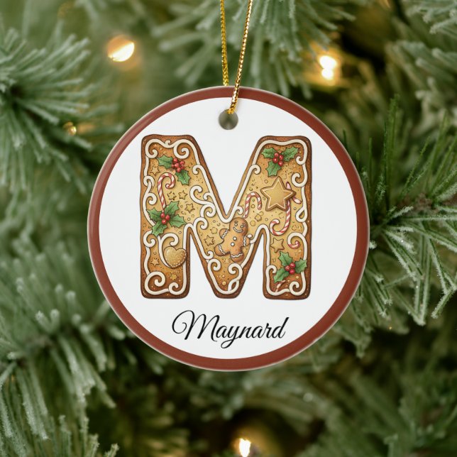Customize Christmas Gingerbread Letter M Monogram Julgransprydnad Keramik (Träd)