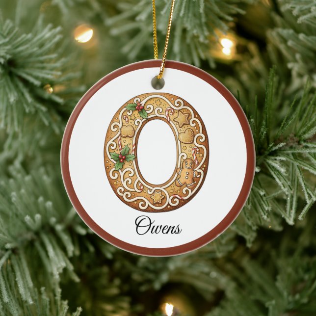 Customize Christmas Gingerbread Letter O Monogram Julgransprydnad Keramik (Träd)