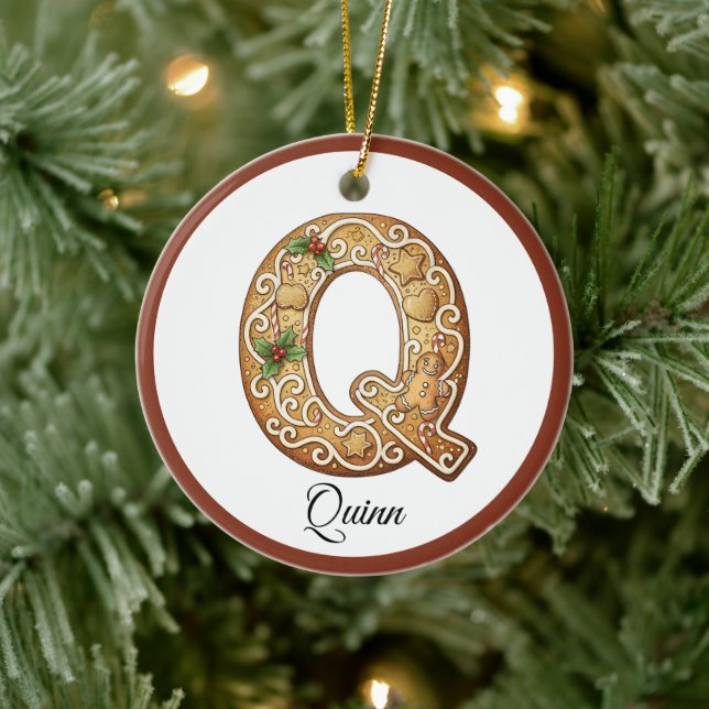 Customize Christmas Gingerbread Letter Q Monogram Julgransprydnad Keramik (Träd)