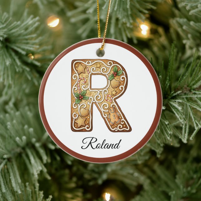 Customize Christmas Gingerbread Letter R Monogram Julgransprydnad Keramik (Träd)
