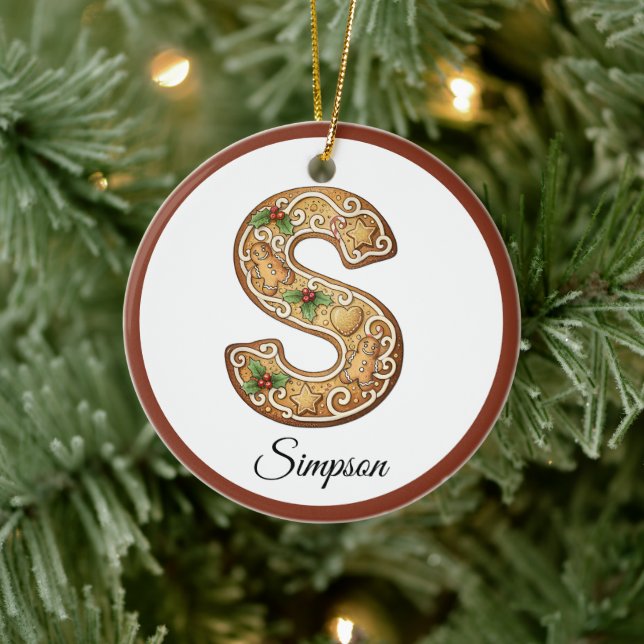 Customize Christmas Gingerbread Letter S Monogram Julgransprydnad Keramik (Träd)