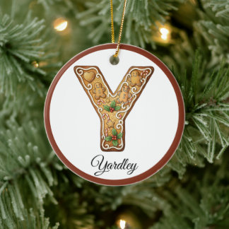 Customize Christmas Gingerbread Letter Y Monogram Julgransprydnad Keramik