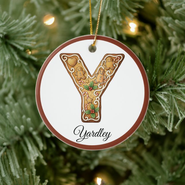 Customize Christmas Gingerbread Letter Y Monogram Julgransprydnad Keramik (Träd)