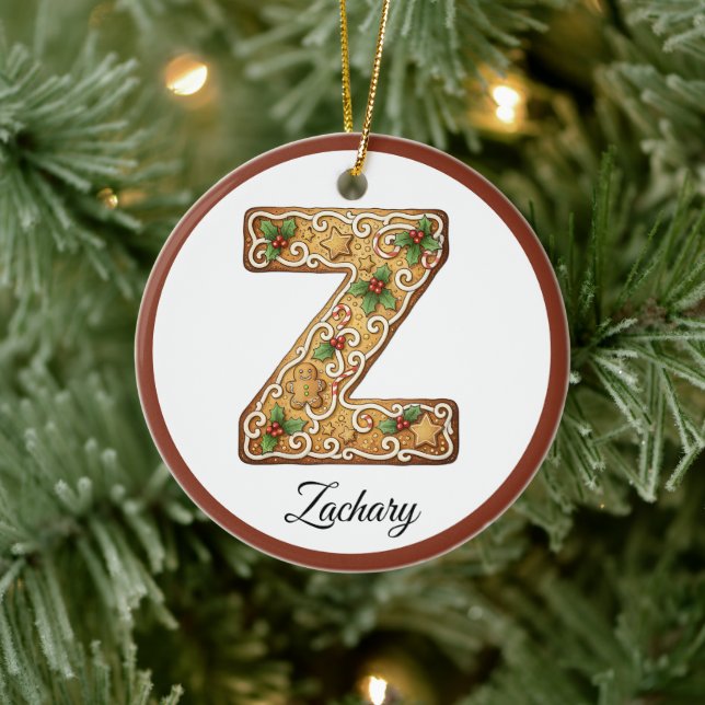 Customize Christmas Gingerbread Letter Z Monogram Julgransprydnad Keramik (Träd)