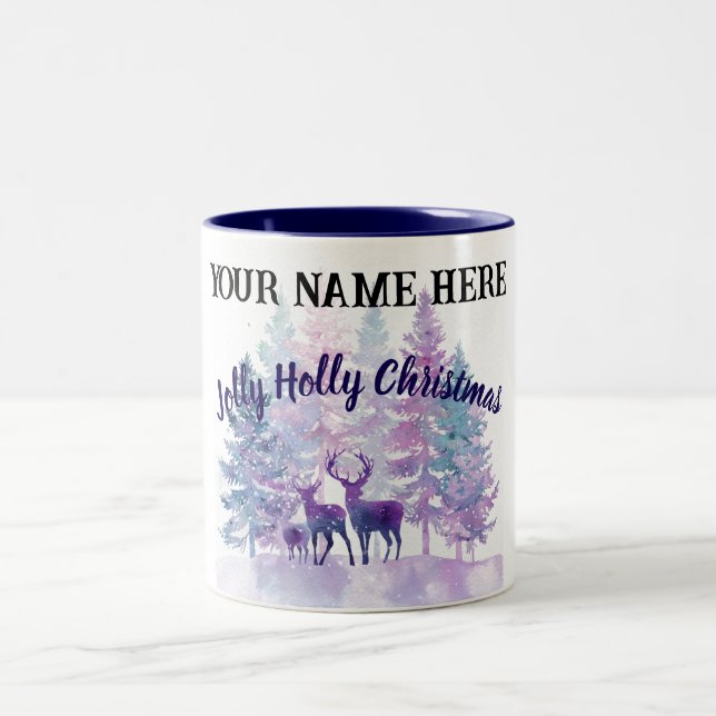 Customize Christmas Mug – Jolly Holly Design Två-Tonad Mugg (Center)