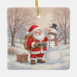 Customize Cute Santa Photographer Julgransprydnad Keramik