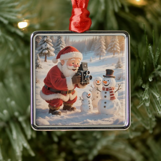 Customize Cute Santa Photographer Julgransprydnad Metall (Träd)