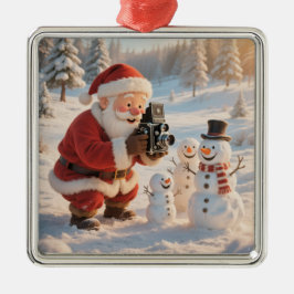 Customize Cute Santa Photographer Julgransprydnad Metall