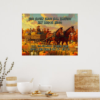 Customize Farm Fall Harvest Horse Drawn Wagon Ride Poster