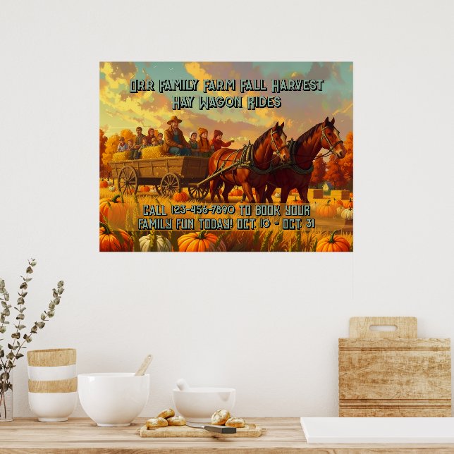 Customize Farm Fall Harvest Horse Drawn Wagon Ride Poster (Kök)