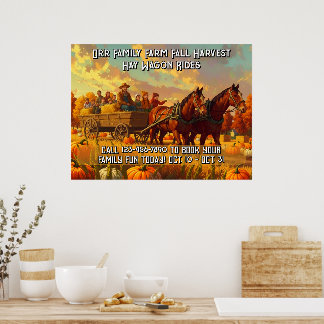 Customize Farm Fall Harvest Horse Drawn Wagon Ride Poster