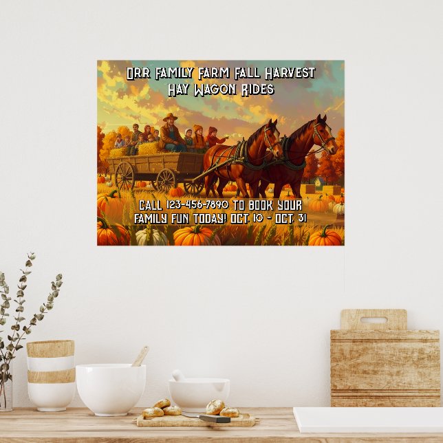 Customize Farm Fall Harvest Horse Drawn Wagon Ride Poster (Kök)
