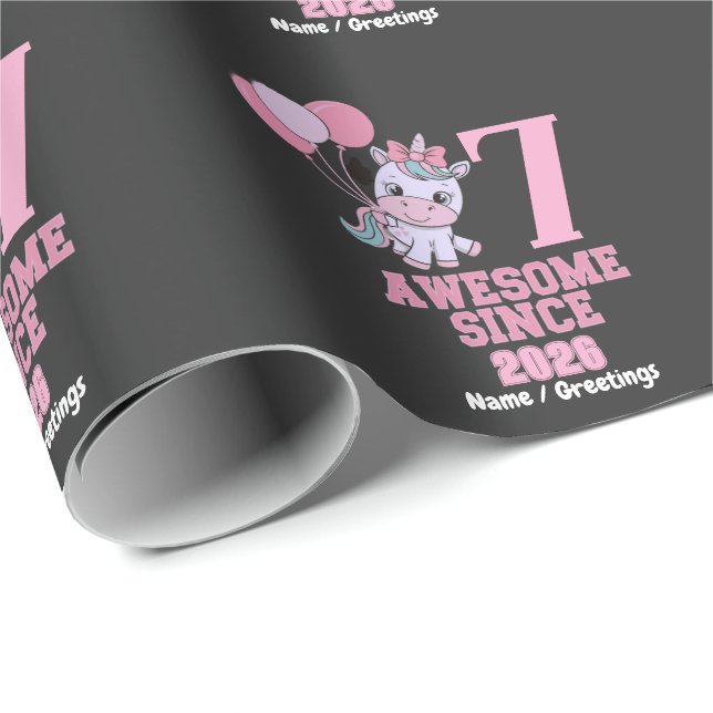 Customize Magical 7 Yrs Old Unicorn Birthday Girl  Presentpapper (Rullad Hörn)