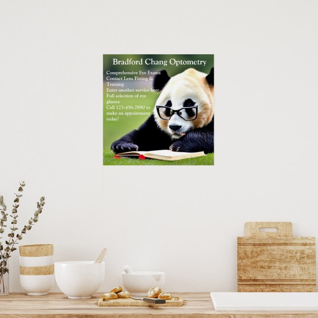 Customize Reading Panda Chinese Optometry Office Poster (Kök)