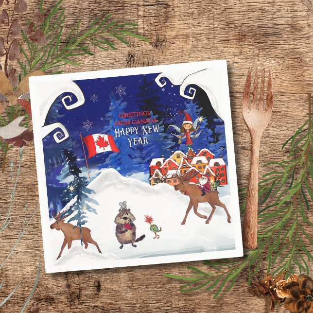 Customize Winter Napkin | Your Country & Greeting Pappersservett (Customize Winter Napkin  Your Country & Greeting)