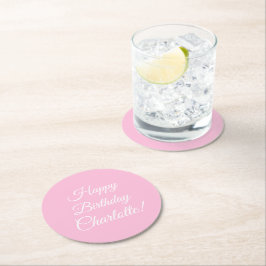 Customize with name, Happy Birthday, light pink Underlägg Papper Rund