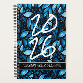 Customize Year 2026 Black/Blue Botanical Planner