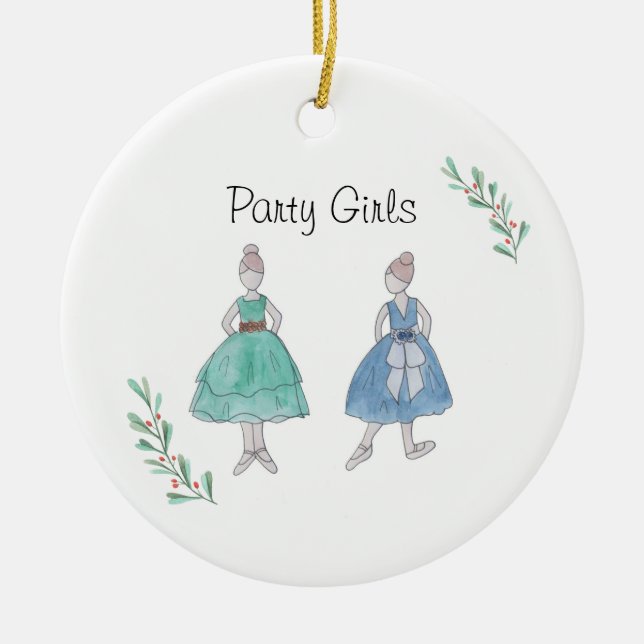 Customizeable Nutcracker Party Girls Keepsake Julgransprydnad Keramik (Framsidan)