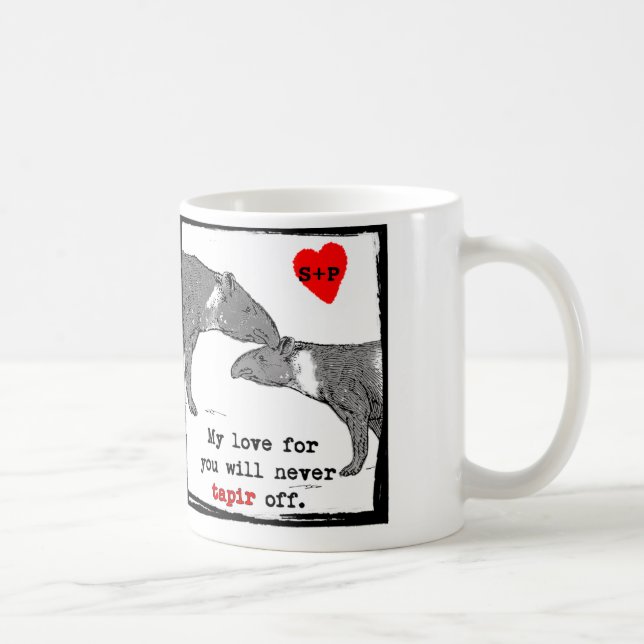 Customizeable valentinmugg med gulligt tapirsskämt kaffemugg (Höger)