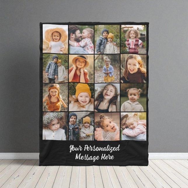 Customized 16 Photo Collage Modern Family Text Fleecefilt (Skapare uppladdad)