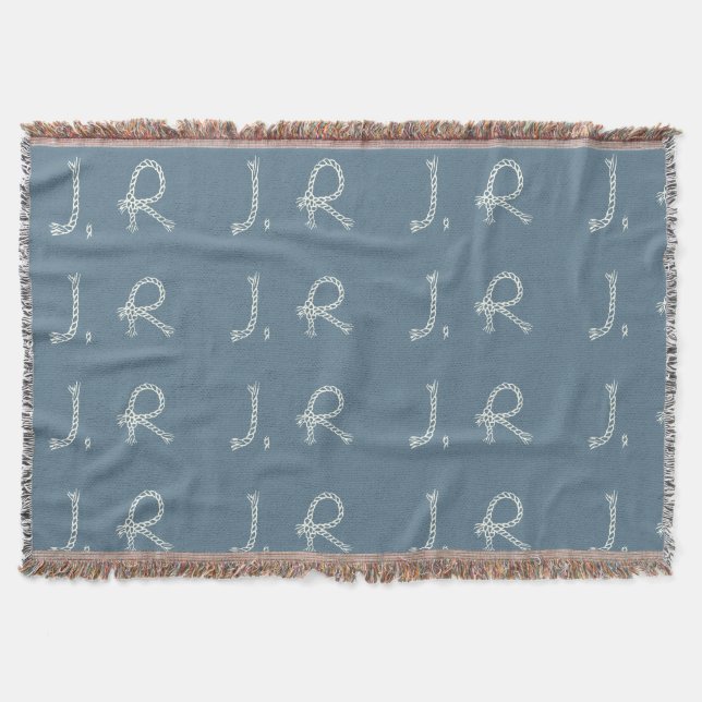 Customized Blue White Rope Knot Monogram Soft Warm Filt (Framsidan)