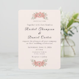 Customized Blush Pink Garden Floral Wedding  Inbjudningar