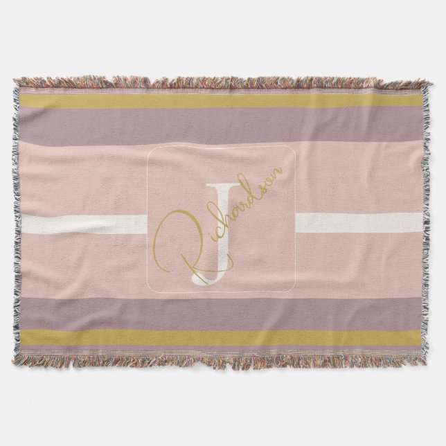 Customized Blush Pink Gold Stripe Monogram Chic  Filt (Framsidan)