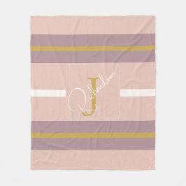Customized Blush Pink Gold Stripe Monogram Chic Fleecefilt