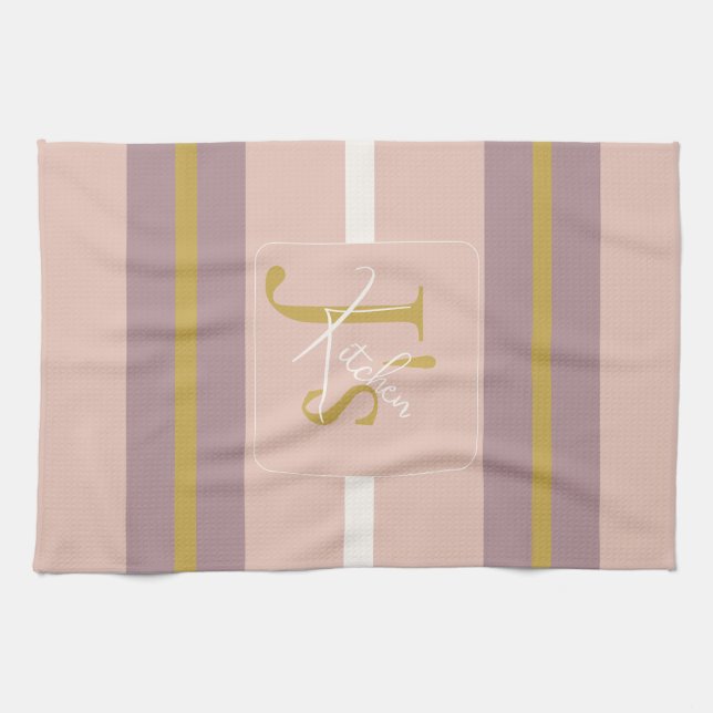 Customized Blush Pink Gold Stripe Monogram Chic  Kökshandduk (Horisontell)