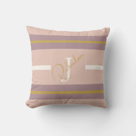 Customized Blush Pink Gold Stripe Monogram Chic  Kudde