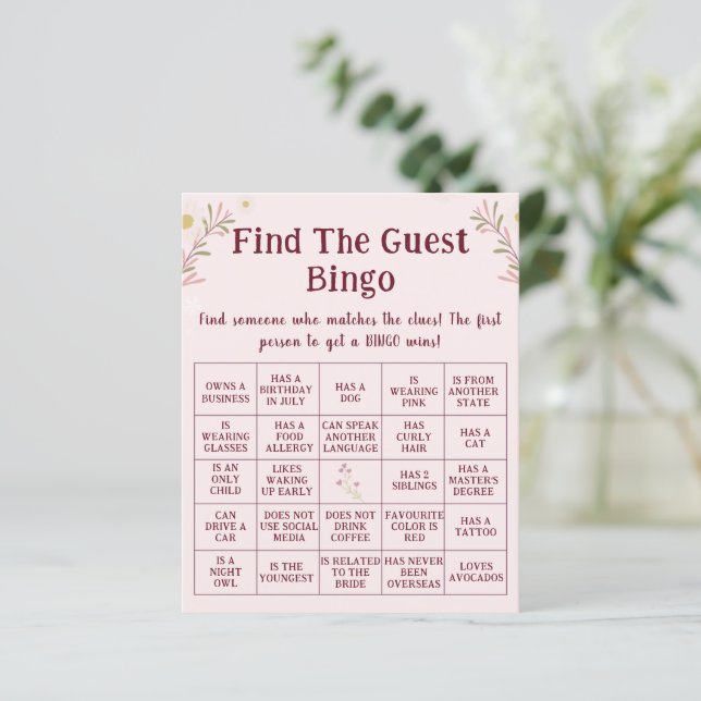 Customized Boho Floral Find The Guest Bingo Game  (Stående Fram)