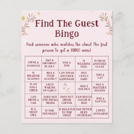 Customized Boho Floral Find The Guest Bingo Game  Flygblad