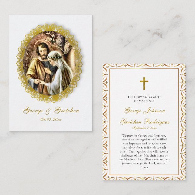 Customized Catholic Wedding Prayer Card Placeringskort (Fram/baksida)
