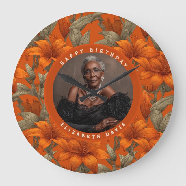 Customized Custom Lilies Flower Birthday Party Stor Klocka (Framsida)