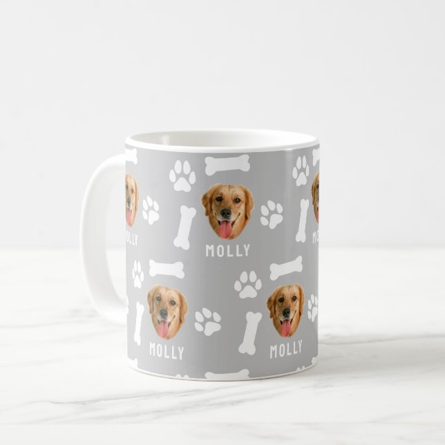 Customized Dog Pet Photo & Name Gray Kaffemugg (Framsida vänster)