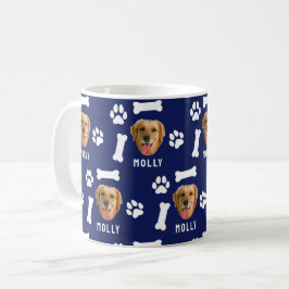Customized Dog Pet Photo & Name Navy Blue Kaffemugg