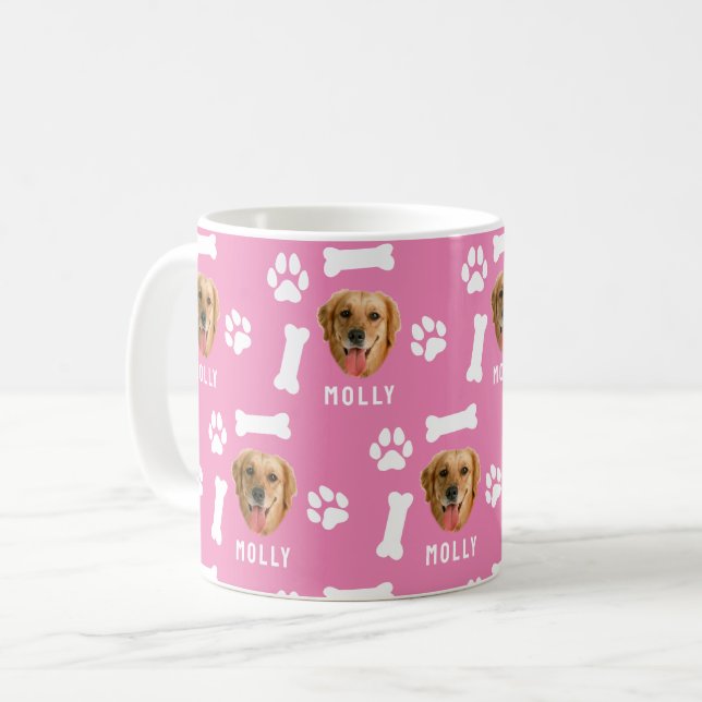 Customized Dog Pet Photo & Name Pink Kaffemugg (Framsida vänster)