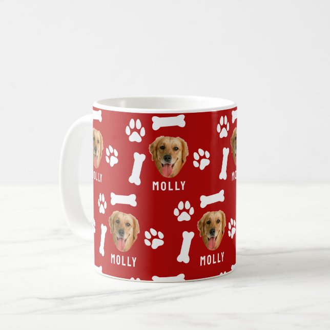 Customized Dog Pet Photo & Name Red Kaffemugg (Framsida vänster)