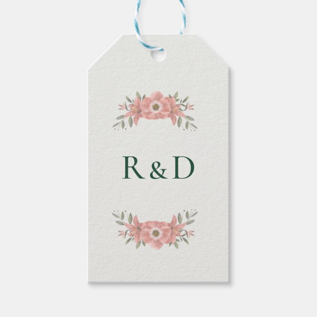 Customized Initials Blush Garden Wedding Favor Presentetikett (Framsidan)
