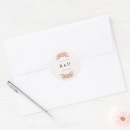 Customized Initials Blush Garden Wedding Favor Runt Klistermärke