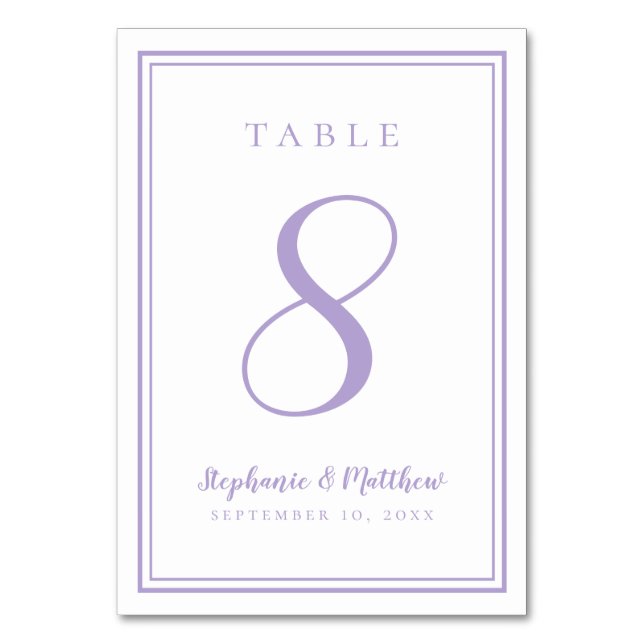 Customized Lavender Wedding Table Number Card Bordsnummer (Framsidan)