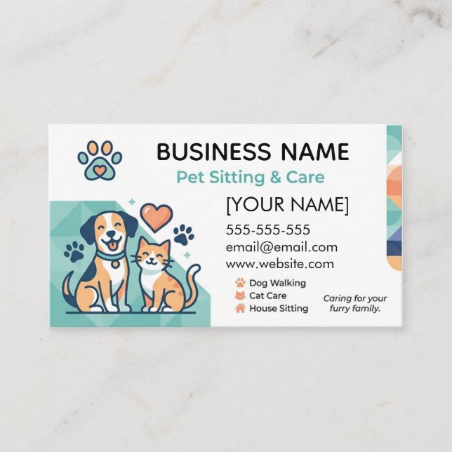 Customized Minimalist Pet Sitter Business Card  Visitkort (Framsida)