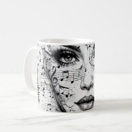 Customized Music Sheet Face Art Black White Artist Kaffemugg