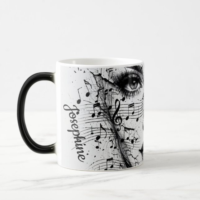 Customized Music Sheet Face Art Black White Artist Magisk Mugg (Vänster)